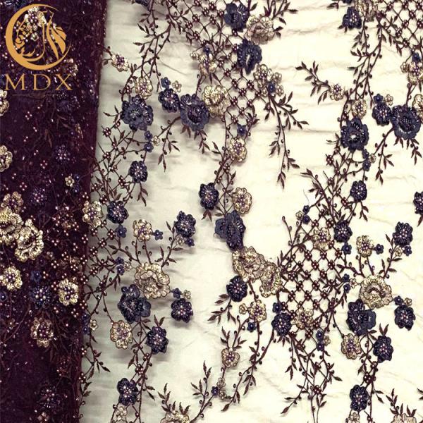 20% Polyester 3D Embroidery Lace Fabric By Handmade Beaded