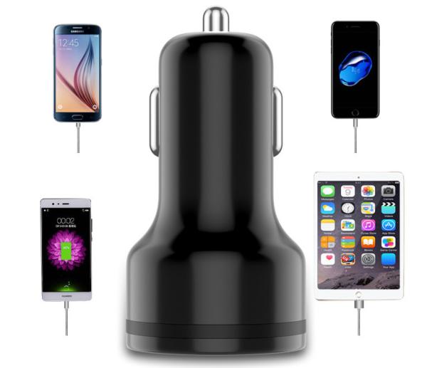 Plastic Quick charge 3.0 2.4A Dual USB Car Charger For Mobile / GPS / Tablet