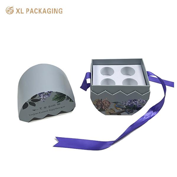 Luxury Easter Egg Nail Polish Gift Box Custom Cosmetic Rigid Box With 4 Slots EVA Foam Insert & Purple Satin Ribbon