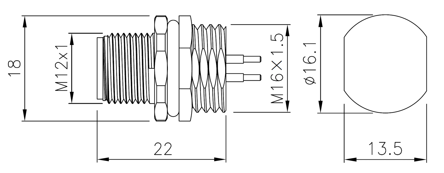 Панельная установка M12 соединитель 8 штифтов IEC 61076-2-101 Мужской задний монтаж PCB версия