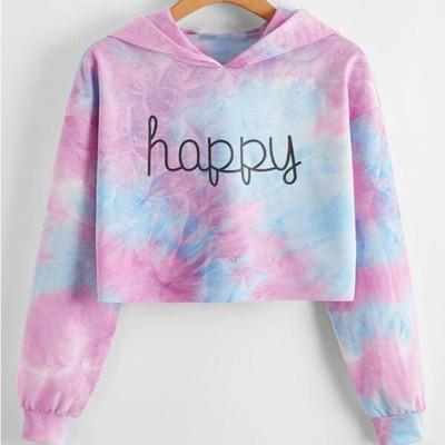 New Design Long Sleeve Dip Dye Crop Hoodies For Women