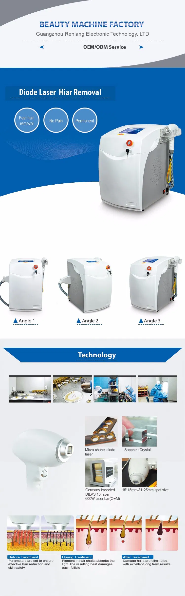 Máquina portátil de depilación láser de diodo de 808 nm para salón y clínica