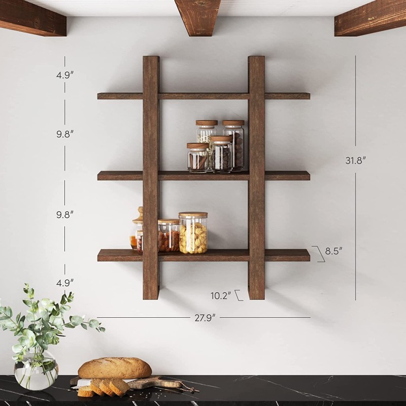 Solid Wood Modular Decorative Floating Wall Book Shelves for Bedroom Bathroom or Kitchen Storage Rack Display Shelf