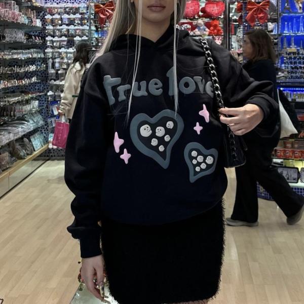 Winter High Street 3D Puff Printing Hoodies Black For Streetwear Colorful