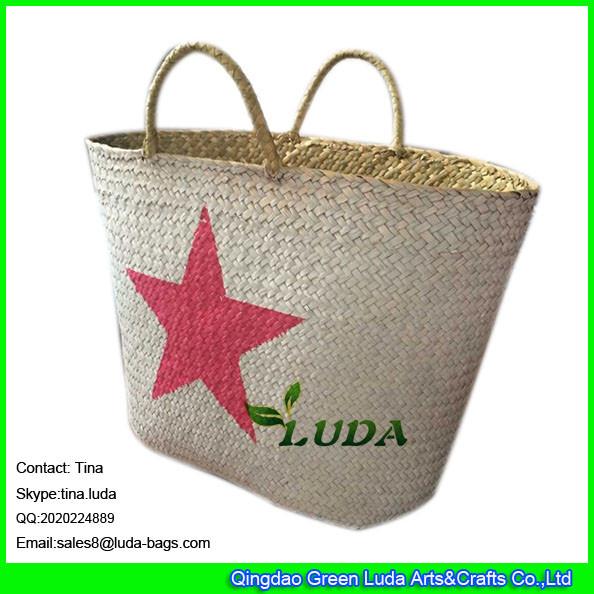 LUDA wholesale star painted straw beach bag fashion wheat seagrass tote bag