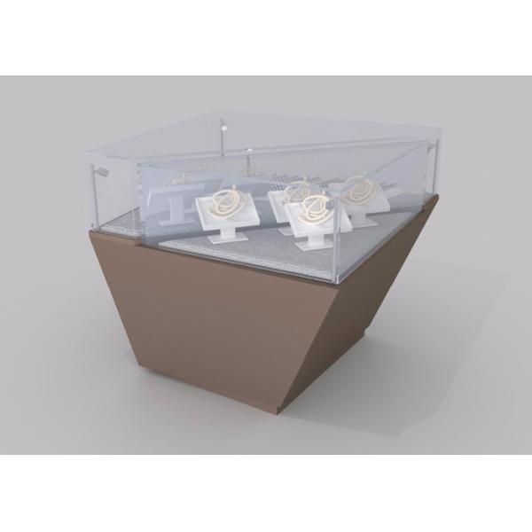 Small Custom Glass Display Cases Wooden Construction With Brown Se-Mi Gloss Lacquer Finished