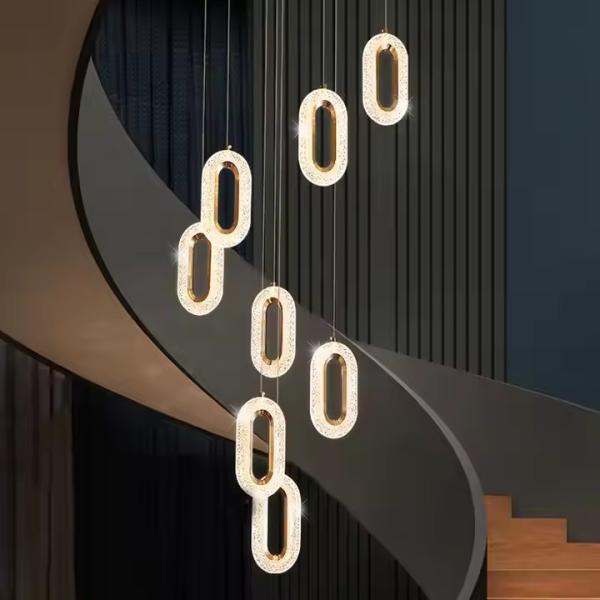 3200-6500K Trois couleurs de changement de lumière lampadaire LED moderne luxe de lumière ovale acrylique pendentif pour la maison et le restaurant