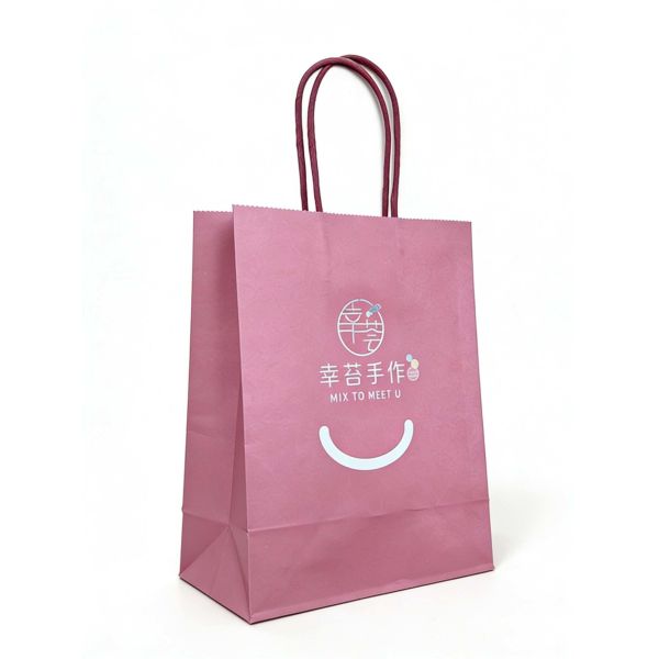 Pink Twisted Handle Paper Bag Customized Branded Paper Bags Recyclable