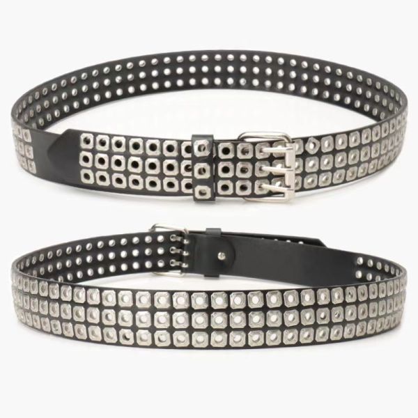 Unisex European and American style belt, trendy dark hollow rivet punk belt, versatile jeans belt