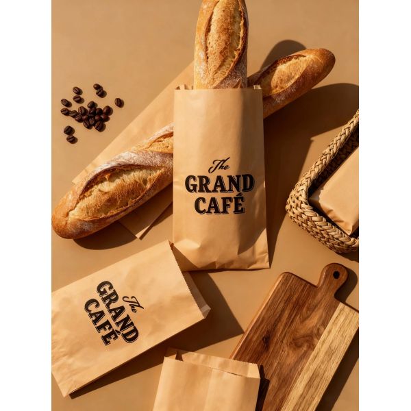 Customized Flat Satchel Kraft Paper Bag Use For Bakery Bread Food Bag
