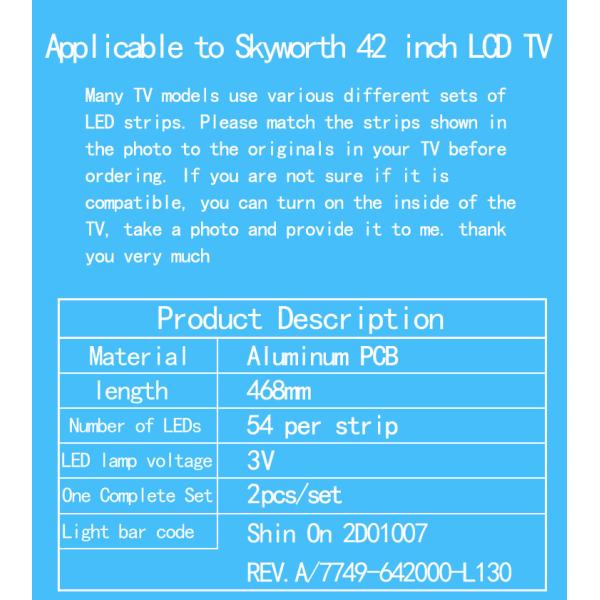 42 дюймовый Skyworth TV Backlight для Shin On 2D01007 REV.A 42E710U 42E500E 42E362W REL420FY