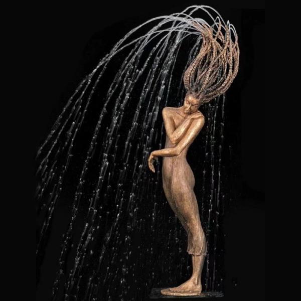 Bronze Woman Fountain Statue Lady Tossing Hair Sculptures Person Figure