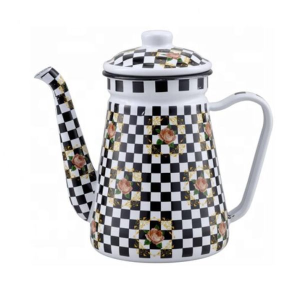 Customized Logo Daily Multi Capacity Enamel Handle Coffee Pot Enamel Steel Kettles Custom Decal Printing Variations