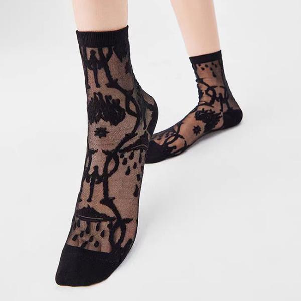 Summer Thin Custom Women Socks Transparent Glass Mesh Jacquard Crystal Silk Socks