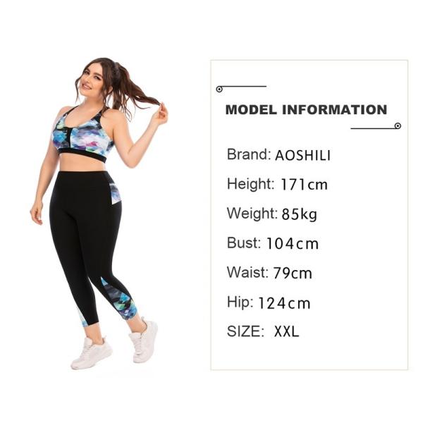 Women Workout Sports Bra And Leggings Set Printed Pattern Plus Size Zipper Pocket