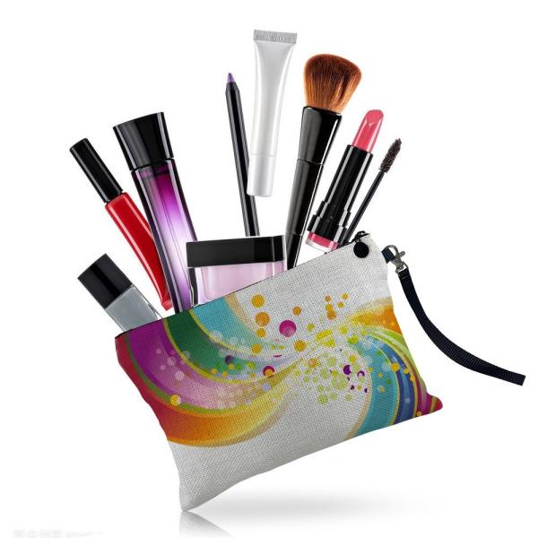 Portable Blank Sublimation Cosmetic Bag Custom Printing Linen Sublimation Makeup Bag With Zipper Wristlet Makeup Bag