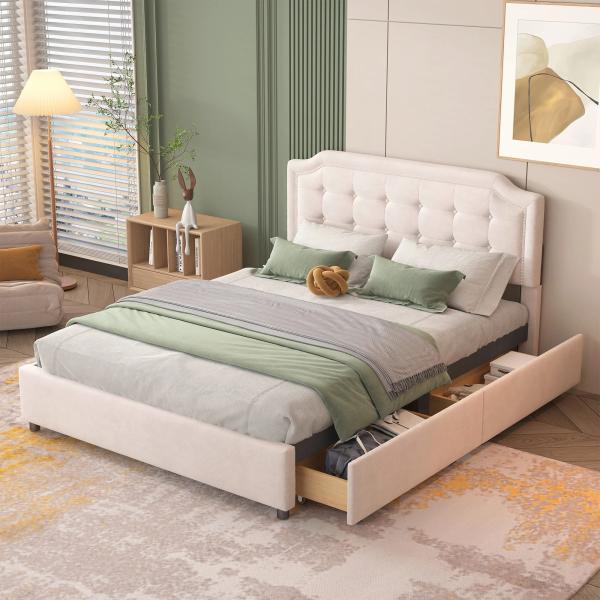 Queen Size Upholstered Platform Bed with Velvet Fabric Classic Headboard bed room set for Bedroom Apartment and Hotel