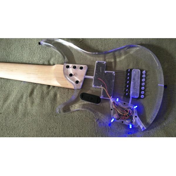 7 Strings Bass Guitar Limited Edition Clear Acrylic Body Rosewood fingerboard inlay Blue LED lamp Electric Bass Guitar