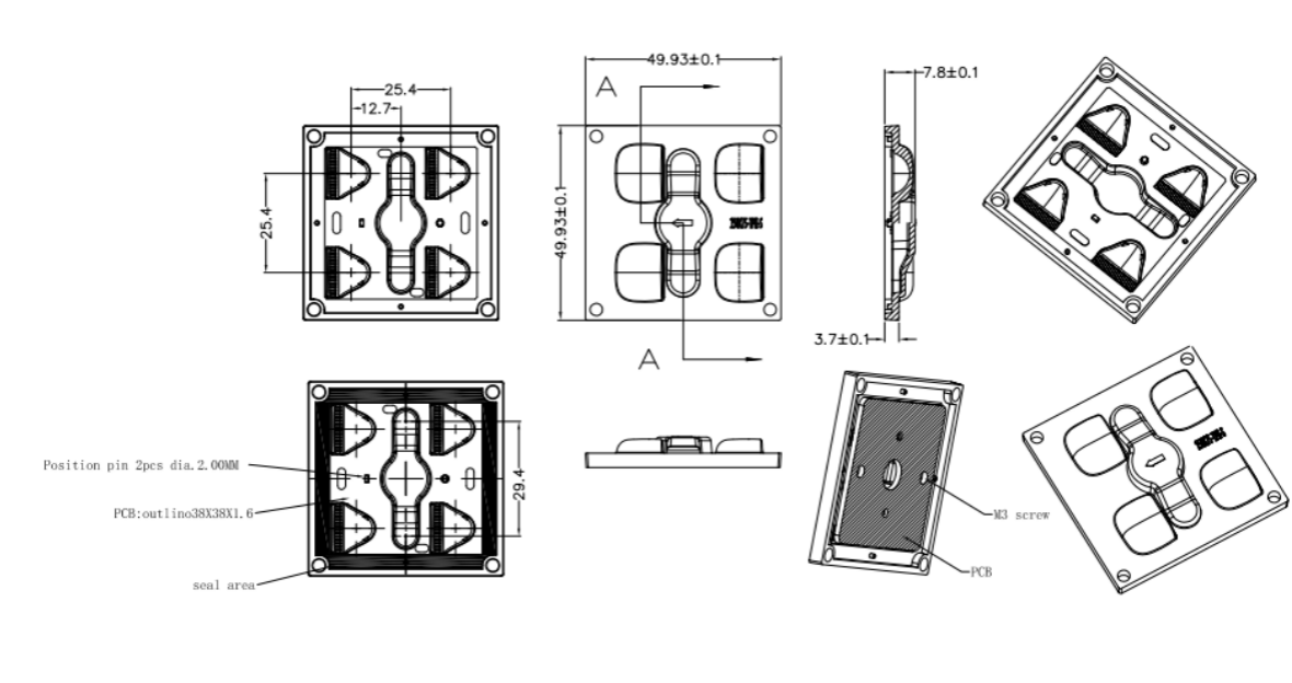 MINI LED Street light module 4 LED с водонепроницаемой ПК линзой 150X75 градусов с уплотнением