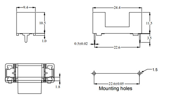 5x20 contato 22.6mm resistentes Pin Distance do suporte do fusível do PWB de 250 volts