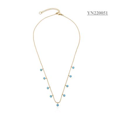 Women Girls Stainless Steel CZ Gold Jewelry Layered Turquoise Necklaces