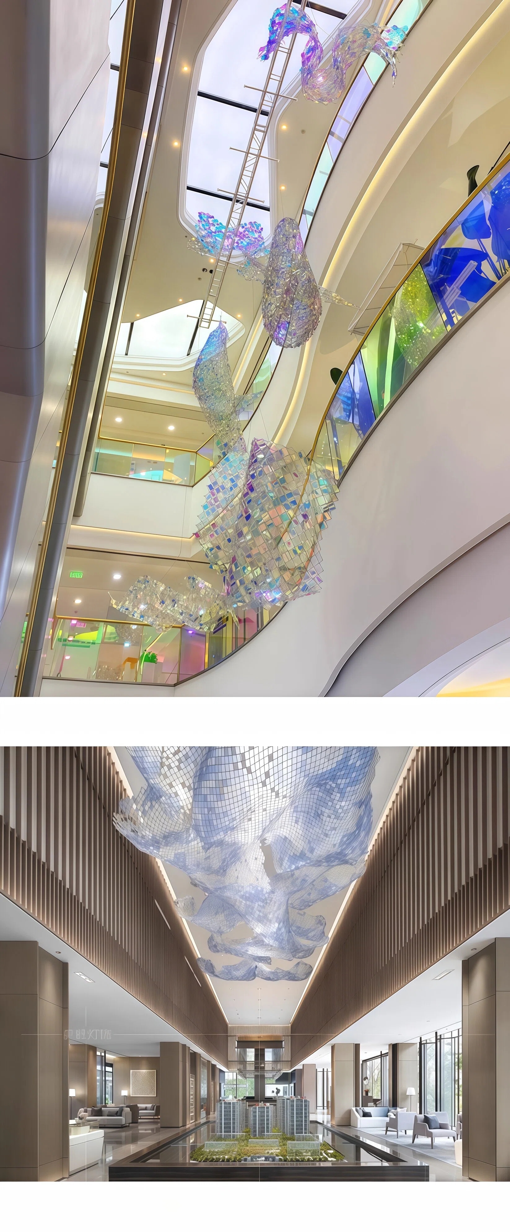 JYLIGHTING Modern Wavy Mesh Mosaic Glass Chandelier, Steel‑Framed Hanging Art Light for Commercial Atrium, Exhibition Hall & Sales Showroom Projects