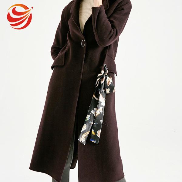 Luxury Elegant Fitted Woolen Womens Long Winter Jackets With Printed Belt