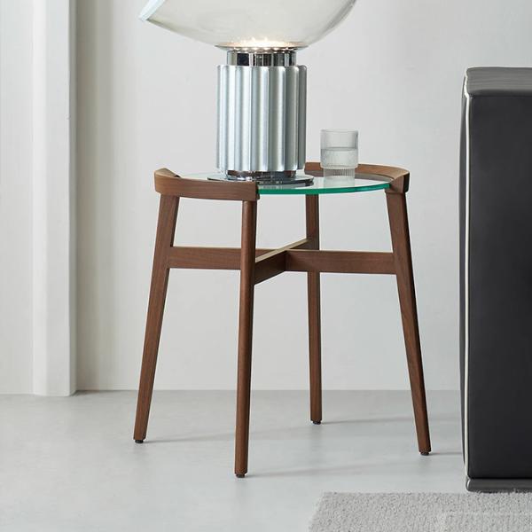 Glass Top Oak Veneer End Table With Solid Wood Legs Custom Made