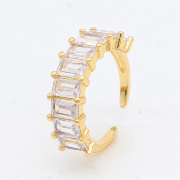 Factory Wholesale Fashion Designed Brass 14K Gold Plated Ladies' Open Adjustable Ring Featuring Micro Set Clear Zircon Rings