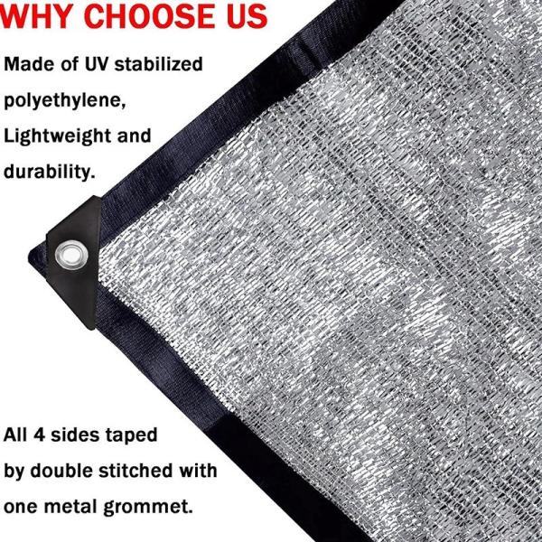 Outdoor Shading Net Agriculture Metal Aluminum Foil Shade Sails & Enclosure Nets for Parking Garden with Silver Eyelet