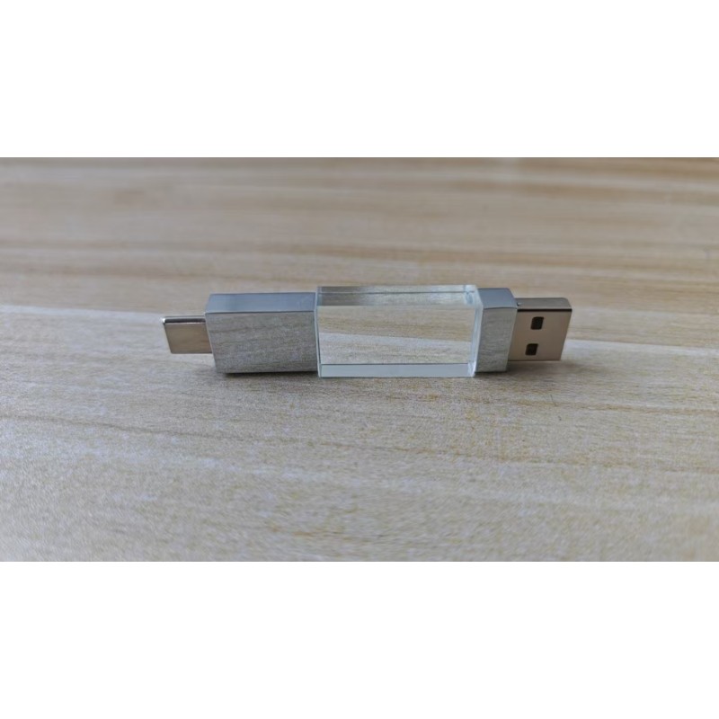 Crystal Usb 3.0 USB A With Type C Both Port Reading Very Fast Crystal Part Can Engraving Logo Metal Part Can Laser Logo Inside Have Two Flash Chips