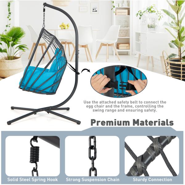 Modern Design Heavy Duty Steel Frame Hanging Chair with Polyester Cushion Fabric