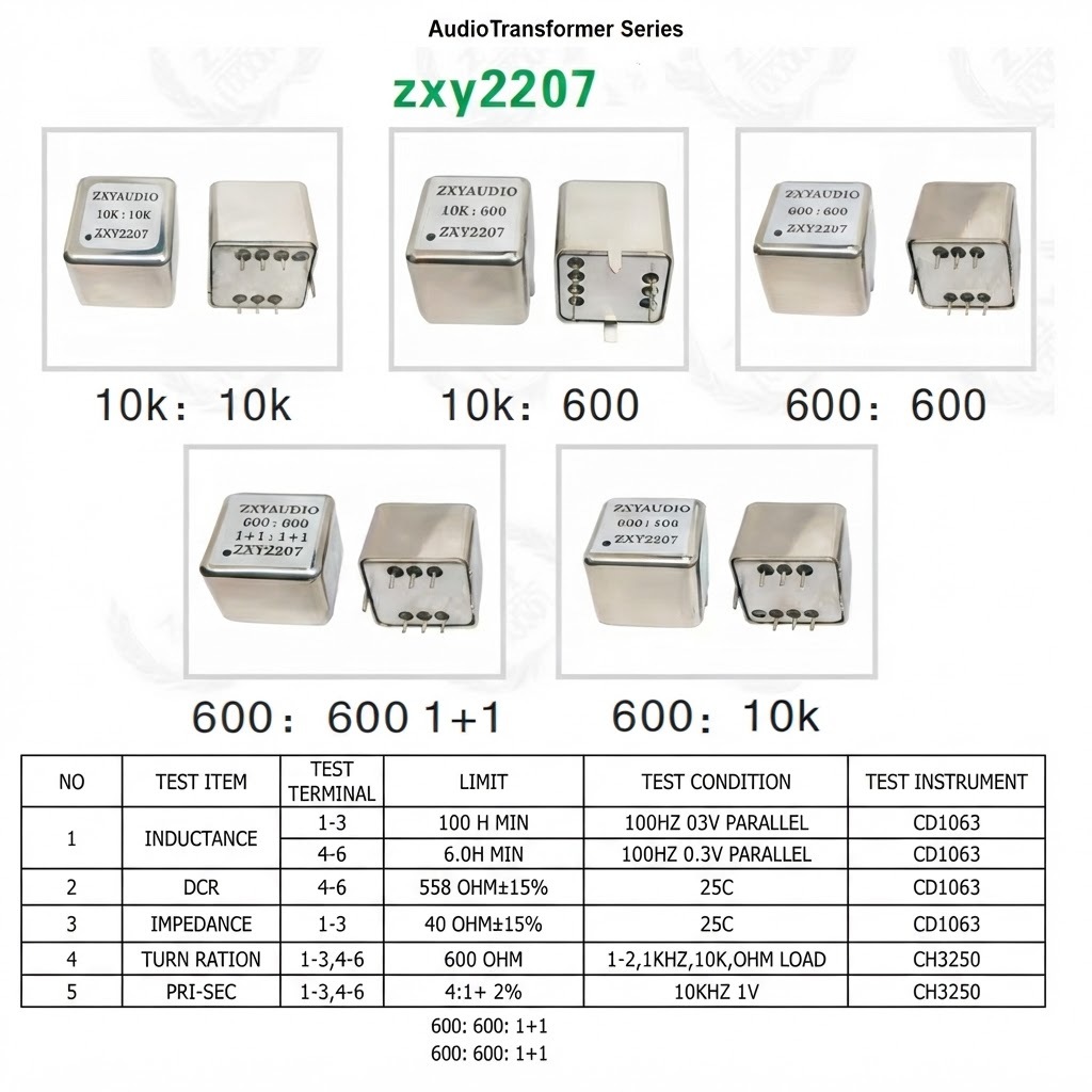 PCB Mount Audio Transformer with Permalloy Core for 600:600 and 10K:10K Impedance Matching