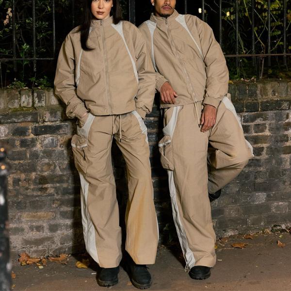 Lightweight Windbreaker Sweat Suits Splicing Loose Sportswear Unisex Discharge Printing