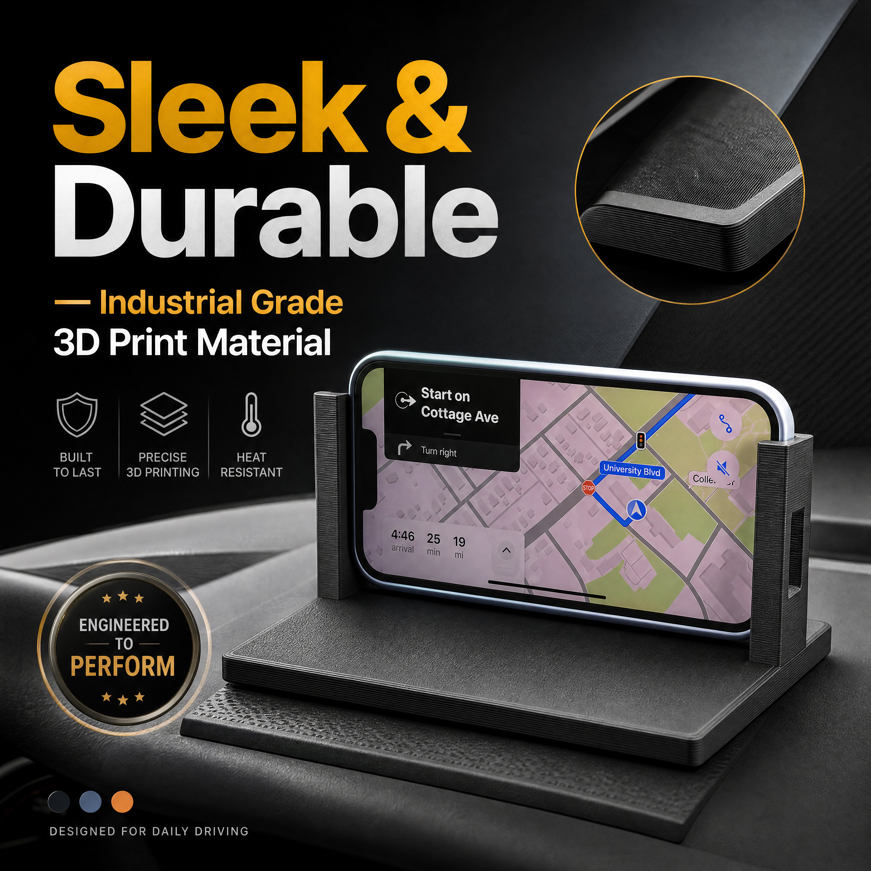 Stable Minimalist 3D Printed Automotive Parts, Dashboard Smartphone Mount