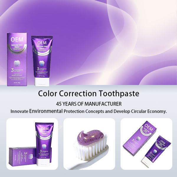 Custom purple Color Correcting Toothpaste Removes Stains Whitens Teeth Restores Color Mint Flavored Whitening Toothpaste