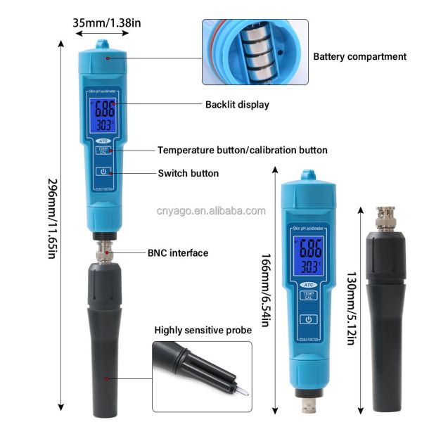 2 in 1 pH/Temp Digital pH Meter with 0.1 pH Accuracy and 0-50°C ATC Function for Lab and Pool Testing