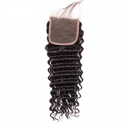 Luz completa profunda brasileira do fechamento do laço do cabelo humano do fechamento do laço da parte superior da onda - os suíços marrons atam