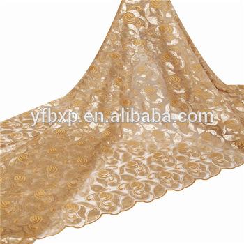 F50231 Embroidery gold sequin african french lace fabric for wedding dress/ garment/ suit