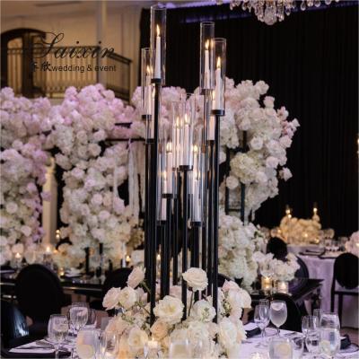 ZT-323B por atacado alto metal preto 10 braços candelabro para centrais de mesa de casamento