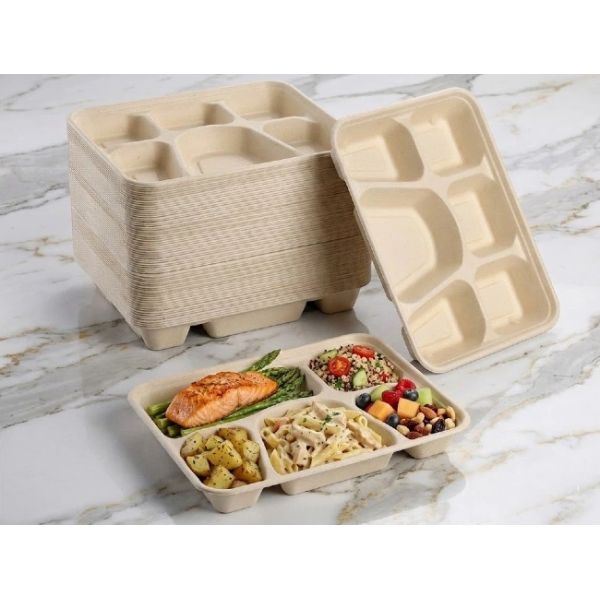 ODM Bagasse Clamshell Containers Biodegradable Sugarcane Trays For Institutional Catering