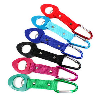 Promotional custom logo red Karabiner with short strap&rubber water bottle loop holder