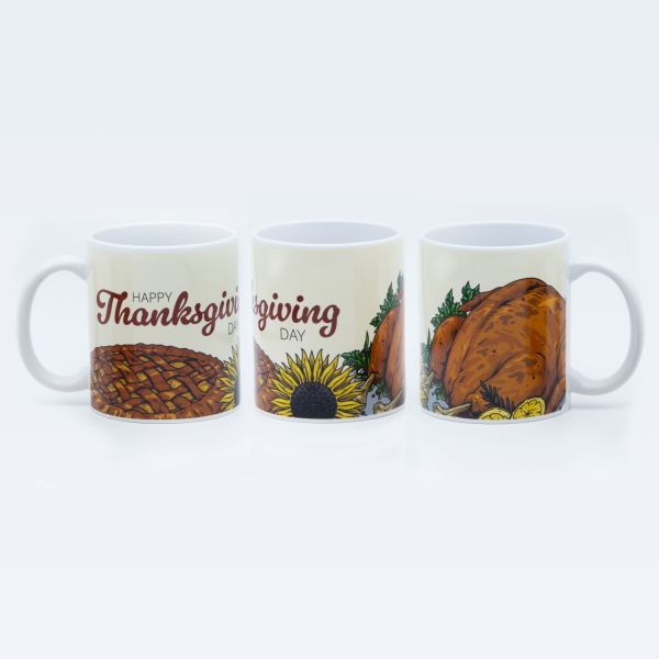 Decal Fired Ceramic Thanksgiving Mug for Festival Gift Enthusiasts with Custom Designs