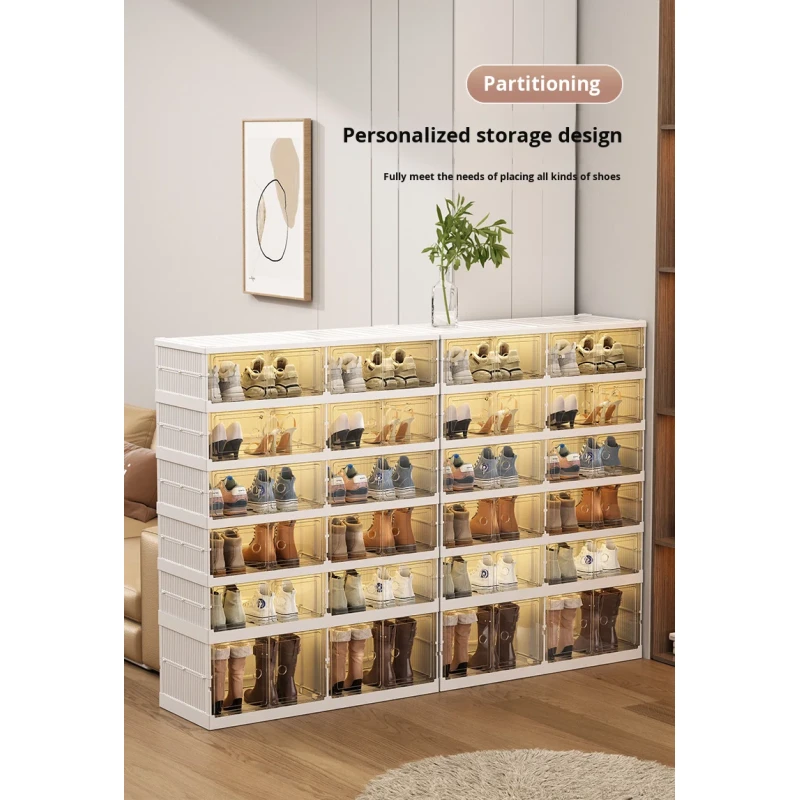 Wholesale No-Installation Required Foldable Transparent Plastic Shoe Storage Cabinet