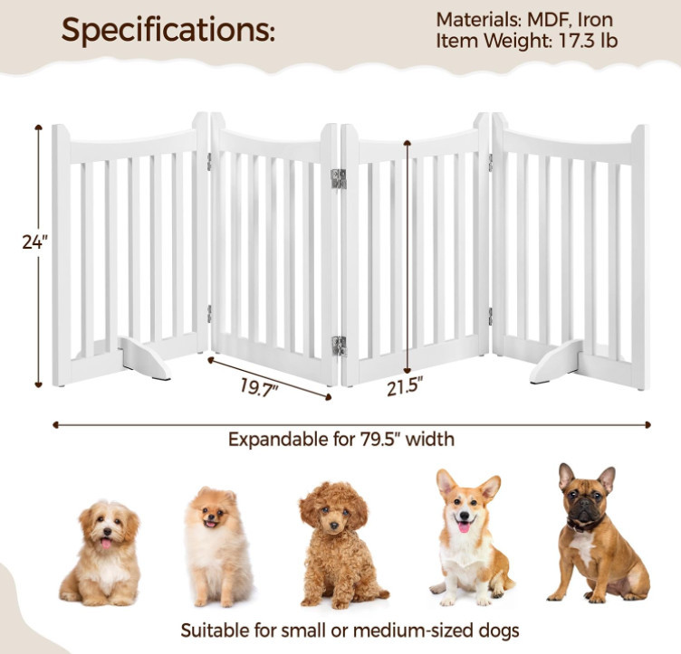 24 H Freestanding Doorway Collapsible Indoor Wooden Dog Gates Pet Fence With Support Feet Stair Barrier
