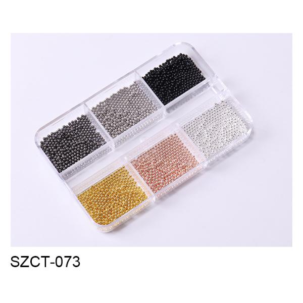 Steel Balls 3D Nail Art Decorations 6 Grid Mixed Metal Round Bead Nail Charms in Bulk