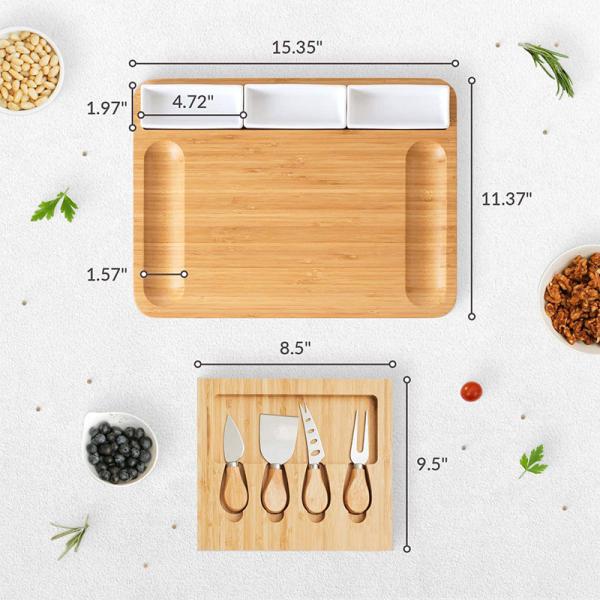 All-Season Bamboo Serving Tray with Cheese Board and Customized Logo Acceptable Knife Set