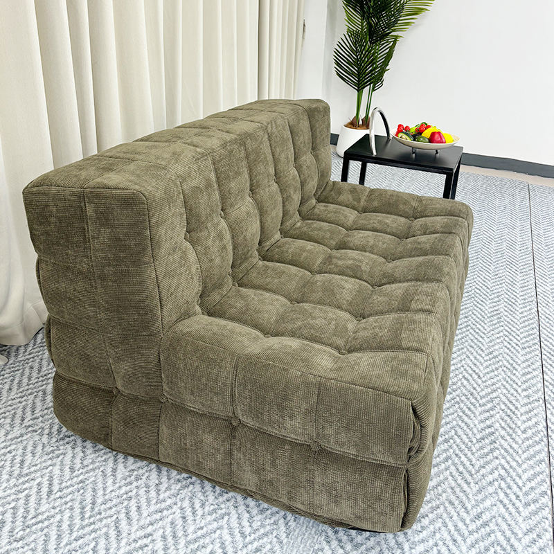 Modern Waffle Weave Fabric Tufted Apartment Living Room Sofa Sets Modular Reclining Boneless Sponge Filling Compressed Sofa