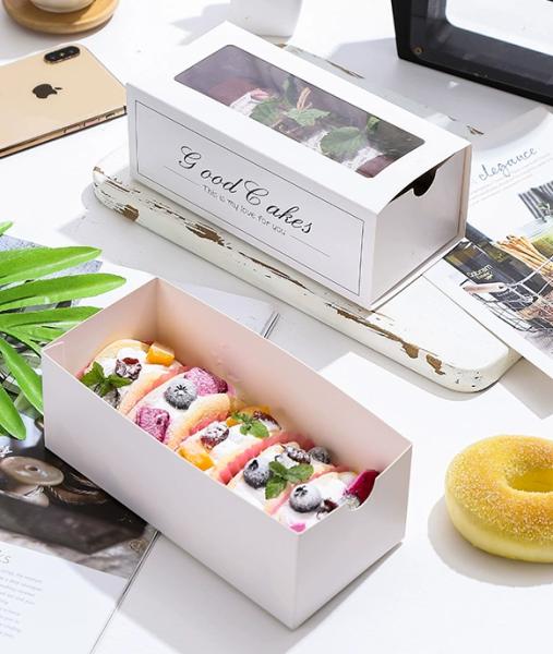 Rectangular Clear Window Paper Bakery Boxes Flip Top Drawer Style Packaging For Cakes Cookies