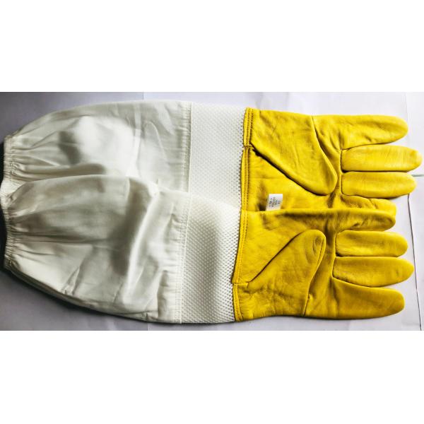 Yellow Sheepskin Gloves For Beekeeping With White Ventilated Wrist White Cloth Sleeve